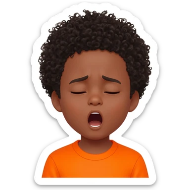 black boy curly hair orange shirt sleepy tired yawning sticker