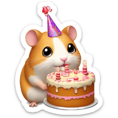 Hamster with a birthday cake  sticker