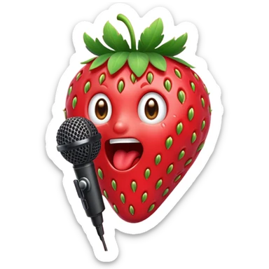 Strawberry with microphone singing loudly sticker