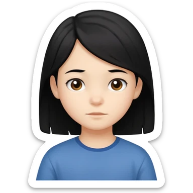 emoji of a child with medium-length black hair, neutral expression, simple and expressive, no text sticker