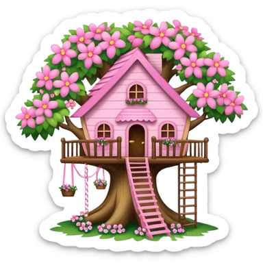 tree house but the house itself is pink with various flowers and pink bows on it sticker