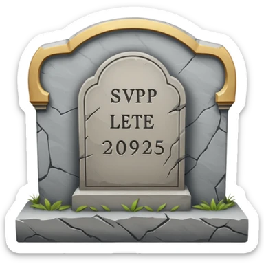 A gravestone with the inscription: Here lies the SVP 1971–2025 sticker