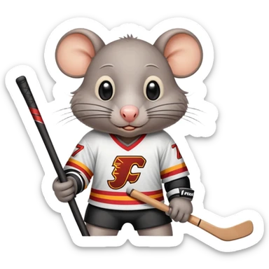 Ugly rat wearing a jersey that says Tkachuk, holding hockey stick sticker