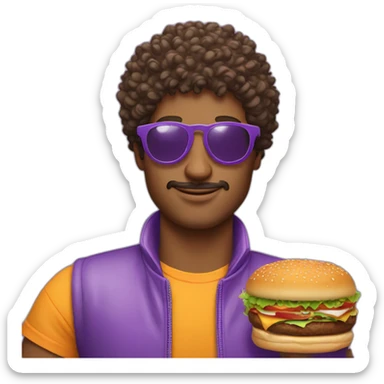curly-hair-purple-cool-guy-round-star-sunglasses-holding-burger sticker