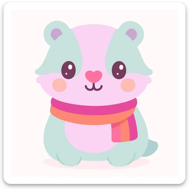 kawaii badger with a heart-shaped nose and lesbian pride scarf, smiling, minimal background sticker