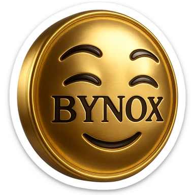 gold and black luxury-themed emoji with the text 'BYNOX' in the center, shiny metallic style, elegant design, premium vibe, 3D effect, dark background, stylish typography, minimal but powerful, no background, suitable for Telegram custom emoji sticker