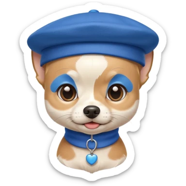 tan and white chihuahua with blue beret sticker