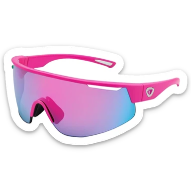 sporty pink shield visor sunglasses with robust thick frame, athletic design for cyclists, substantial build, one-piece lens with anti-glare coating sticker