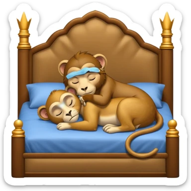 lioness and monkey sleeping together in a king sized beg cuddling  sticker