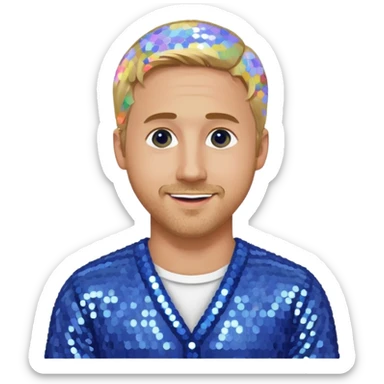 Ryan Gosling with blonde hair, periwinkle sequin outfit sticker