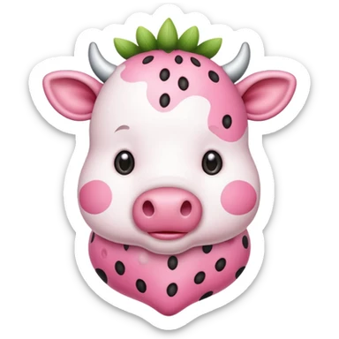 Very cute and pink strawberry cow  sticker