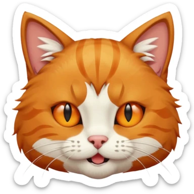 a ginger cat with white stripes on his forehead, a bitten ear, one fang sticking out, winking his right eye sticker