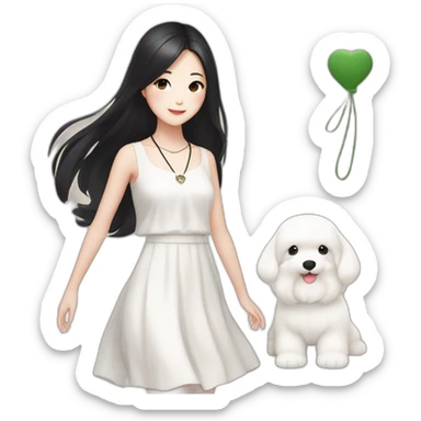 cute-singaporean-chinesegirl-in-muji-white-dress-with-long-black-hair-and-van-cleef-clover-necklace sticker
