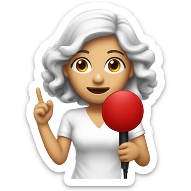 Mujer blanca de pelo rojo,lacio  y largo ,ojos Carmelitas cantando con micrófono en la mano sticker