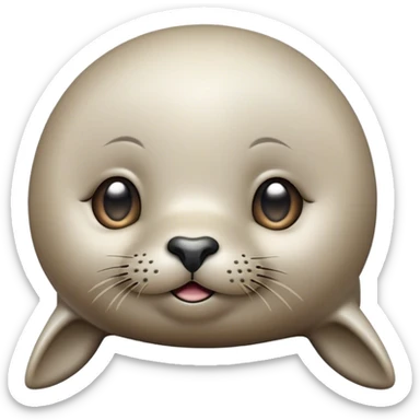 Cinematic Cute Seal Portrait Emoji, Head tilted playfully and inquisitively, with a shiny, smooth body accented by a subtle blush and round, sparkling eyes, Simplified yet irresistibly adorable features, highly detailed, glowing with a warm, friendly aquatic glow, high shine, affectionate and lively, stylized with a touch of endearing charm, soft glowing outline, capturing the essence of a mischievous marine friend that feels like it could pop out of the screen into your arms! sticker
