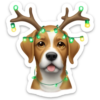 Dog with Christmas lights wrapped around him and deer antlers  sticker