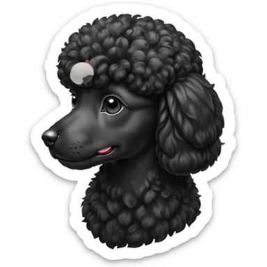 A high-resolution digital illustration of a black poodle in a clean, semi-realistic style. The poodle is shown facing sideways head tilted  sticker