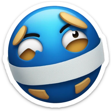 Blue sphere body with bandages, wide-open mouth in fear, raised eyebrows." sticker