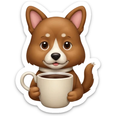Dog with a cup of coffee sticker
