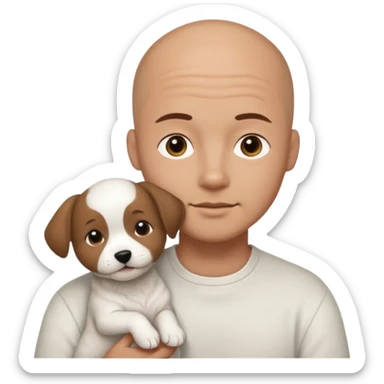 Bald guy, brunette and white puppy sticker
