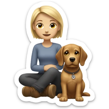 short blonde girl with brown dog  sticker