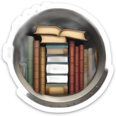 a vault with books trying to get out from it sticker