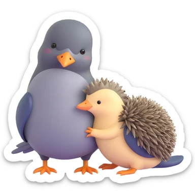 pigeon hugging a hedgehog sticker