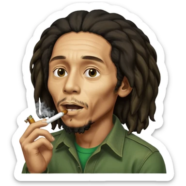 Bob Marley version cartoon fumant un jour de beuh dans la bouche avec beaucoup de fumé et un effet vraiment voyant sur son visage qu’il n’est pas dans son état normal sticker