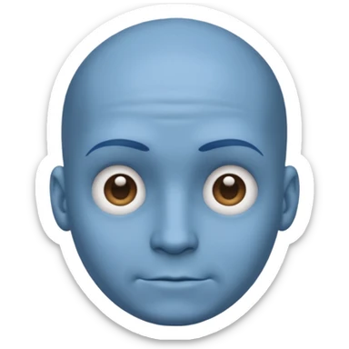 Bald male emoji with blue skin, no smile, like neutral face, but with a big head / forehead sticker