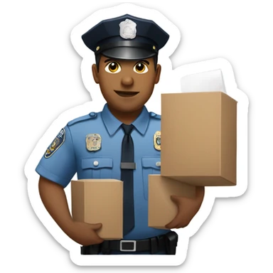 hispanic police holding a one white box sticker
