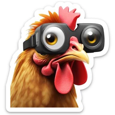 chicken with a gopro attached to head sticker