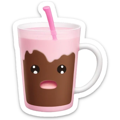 A mug with pink strawberry milk and chocolate milk mixed in half sticker
