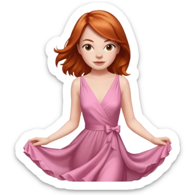 Emma Stone, orange brown hair, pink dress sticker