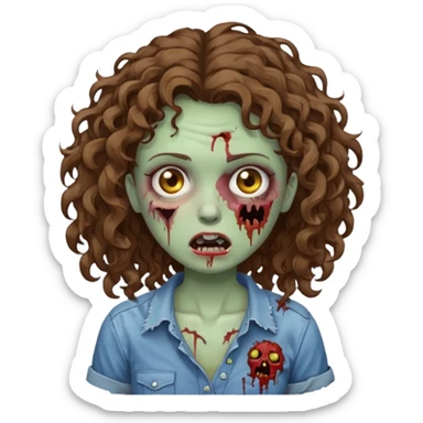 Zombie girl with curly brown hair como emoji de iphone y con la boca un poco lastimada  sticker