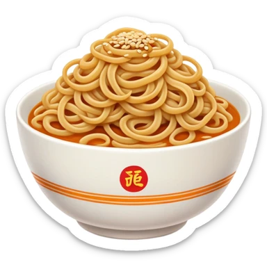 Wuhan Hot Dry Noodles with sesame paste topping, simplified emoji style with bold outlines and bright colors, cartoon style Hubei specialty breakfast sticker