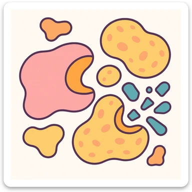 Ultra-detailed scientific illustration of enzyme digestion. Macro molecular view, clean white background, no text, no human figures or cartoon characters. Purely biological focus. sticker