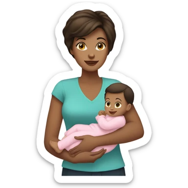 Brunette short hair mother holding baby girl sticker
