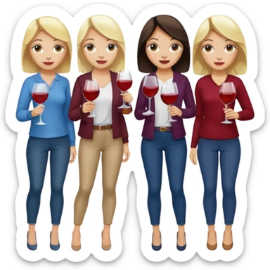 Book club girls. 2 blondes, 2 brunettes. Casual clothing. Include glasses of wine too sticker