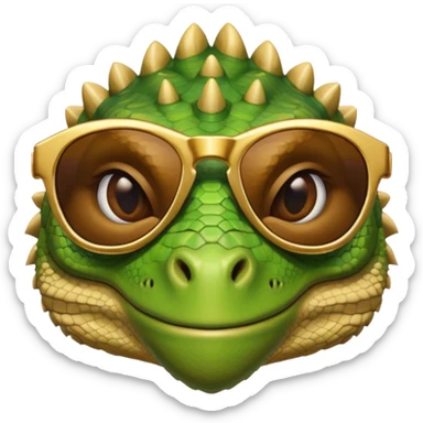 rich capitalist iguana head with golden glossy sunglasses sticker
