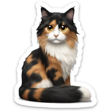 realistic long haired calico cat more black hair indoors scene  sticker