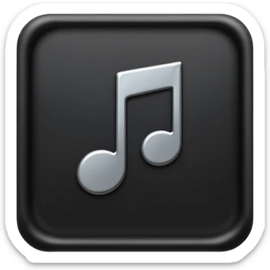 single musical note emoji, deep matte black metal material, smooth rounded geometry sticker