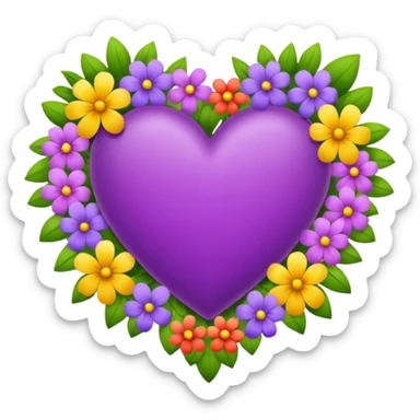 purple heart with beautiful colorful flowers around its border sticker
