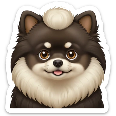 A black Pomeranian with a white chin/beard and light brown tufts in his ears and light brown eyebrows sticker