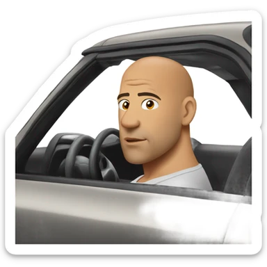 Vin Diesel in profile driving a car sticker
