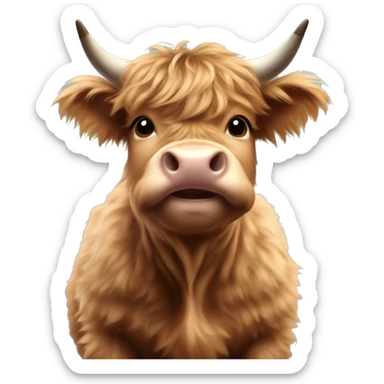brown fluffy baby scottish cow with a small bow on head sticker