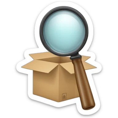 a magnifying glass and an empty box sticker