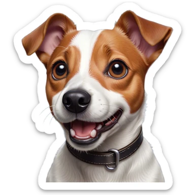 Cinematic Comical Jack Russell Terrier Portrait Emoji, Head tilted dramatically with an exaggeratedly shocked expression, featuring a perky, agile body with wide, comically expressive eyes full of playful disbelief and animated, perked ears, Simplified yet hilariously expressive features, highly detailed, glowing with a slightly sassy glow, high shine, dramatic yet playful, stylized with an air of cheeky canine mischief, soft glowing outline, capturing the essence of a meme-worthy Jack Russell Terrier that looks ready to side-eye its way into viral fame! sticker
