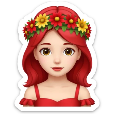girl with flower crown in red dress and colored flowers sticker