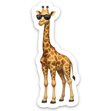 friendly anthropomorphised giraffe in casual clothing, wearing dark sunglasses, walking upright in standard pose sticker