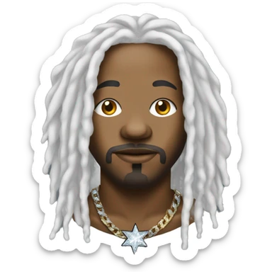 African-American rapper with white long dreadlocks and a diamond chain in the shape of a star sticker